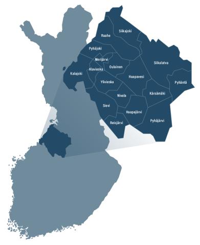 Karttakuva Oulun eteläisestä alueesta.