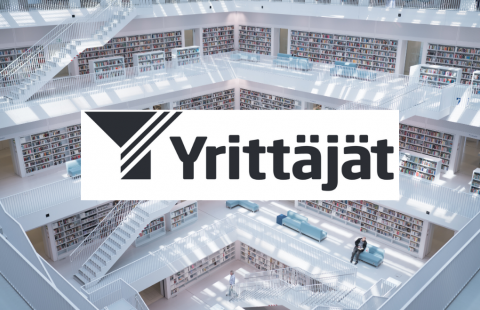 Kirjasto ja Yrittäjien logo.