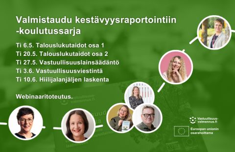 Koulutussarjan aikataulu ja kouluttajien kuvat.