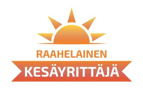 Raahelainen kesäyrittäjä -teksti ja piirretty aurinko.