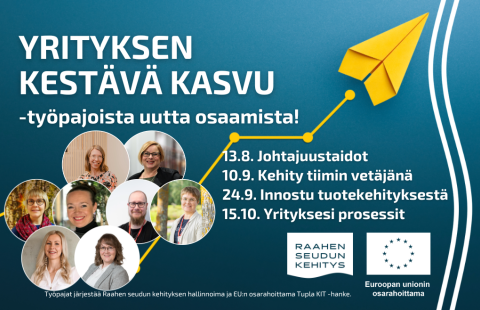 Kouluttajien kuvat ja työpajojen syksyn aikataulu.