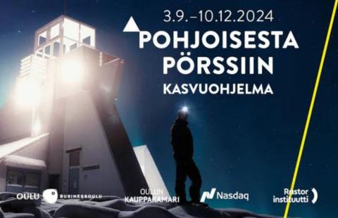 Valaistu majakka, jonka edustalla tumma ihmishahmo sekä valmennuksen tiedot ja järjestäjien logot.