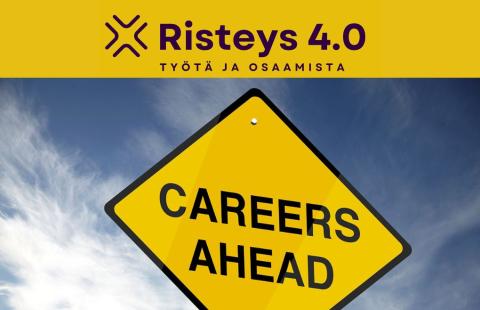 Keltainen liikennemerkki, jossa teksti Careers ahead.