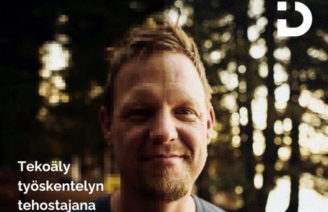 Puoliksi pikselöitynyt ja puoliksi tarkkarajainen ihminen. Ditta-hankkeen, Kamkin, Jatkuvan oppimisen ja työllisyydenpalvelukeskuksen ja EU NextGeneration -logot.