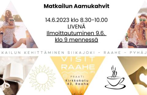 Tapahtumamainos matkailun aamukahveista.