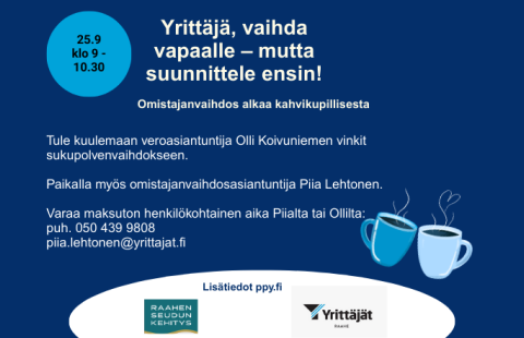 Tapahtuman tiedot sinisellä taustalla ja järjestäjien logot.
