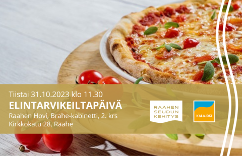 Tapahtumatiedot ja taustalla kuva pitsasta.
