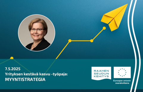 Kouluttajan kuva ja työpajan tiedot, taustalla keltainen lennokki.