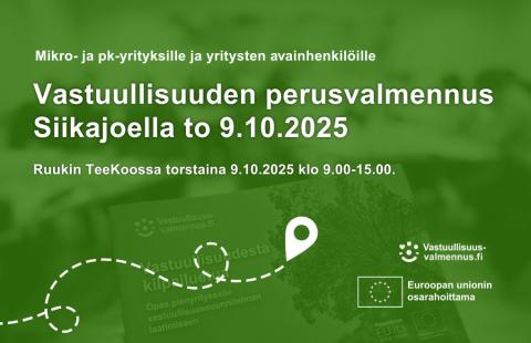 Valmennuksen ajankohta ja paikka vihreällä pohjalla.