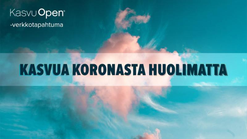 Kuva: Kasvu Open Tapahtumamainos, taustalla vaaleanpunaisia pilviä.