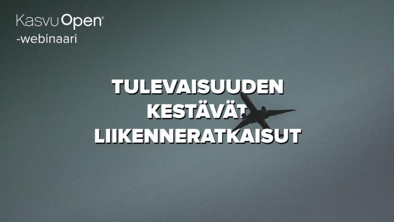 Kuva: Kasvu Open Tapahtumamainos, taustalla harmaa taivas ja lentokone.