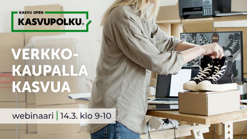 Kuva: Kasvu Open. Tapahtumamainos verkkokauppawebinaarista.