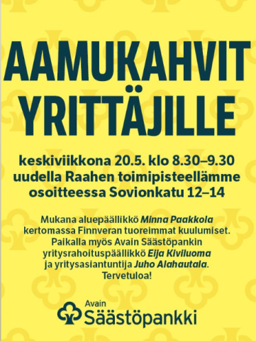 Aamukahvit yrittäjille Avain Säästöpankin uusissa tiloissa