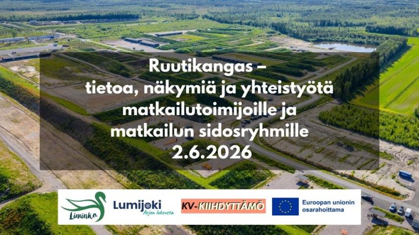 Tilaisuuden tiedot, järjestäjien logot ja taustalla ilmakuva Ruutikankaasta.