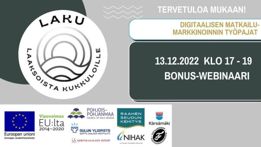 Tapahtumamainos Bonuswebinaarista.