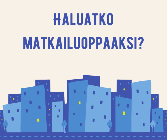 Graafinen sininen kaupunkisiluetti.