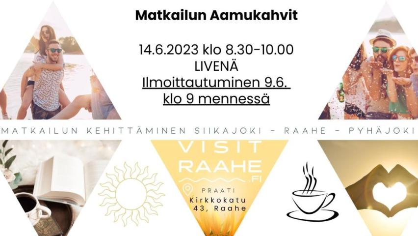 Tapahtumamainos matkailun aamukahveista.