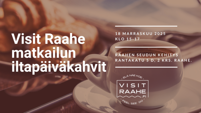 matkailun iltapäiväkahvit. Pöydällä kahvikuppi ja korvapuusti