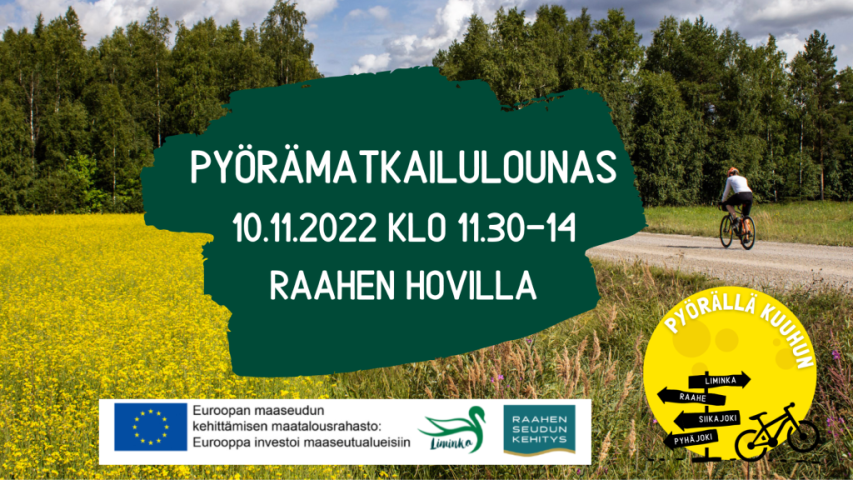 Tapahtumamainos pyöräilymatkailulounaasta.