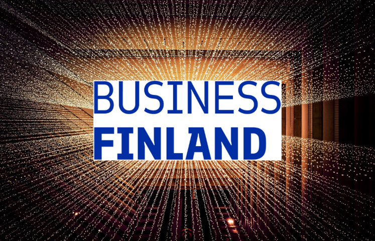 Business Finlandin logo, jonka taustalla valoketjuja.