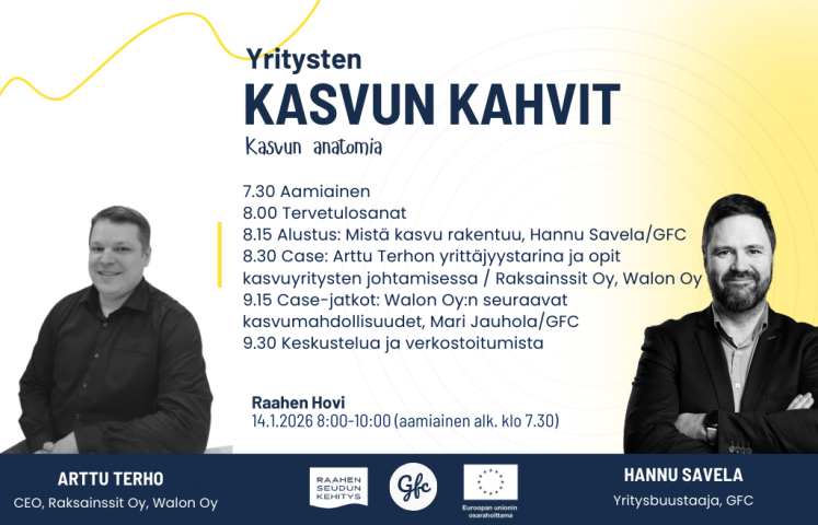 Tilaisuuden ohjelma sekä valokuvissa Arttu Terho ja Hannu Savela.