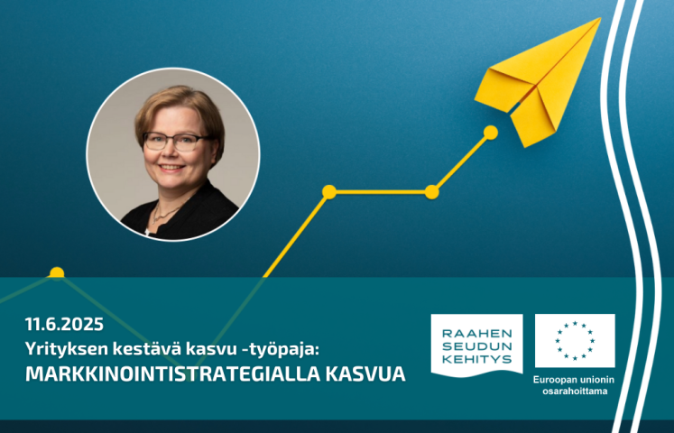Kouluttajan kuva ja työpajan tiedot, taustalla keltainen lennokki.