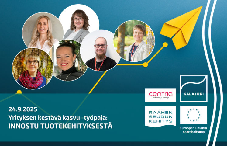 Tapahtuman tiedot ja asiantuntijoiden kuvat, taustalla keltainen lennokki.