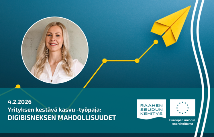 Kouluttajan kuva ja työpajan tiedot, taustalla keltainen lennokki.