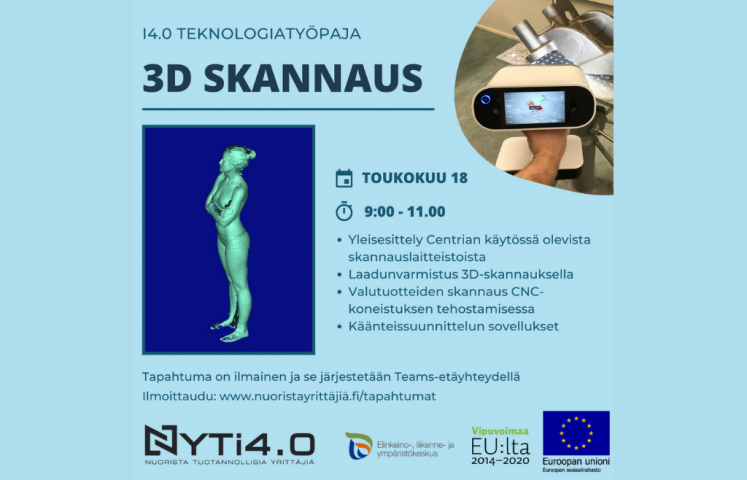 Tapahtumamainos 3D skannaus työpajasta.