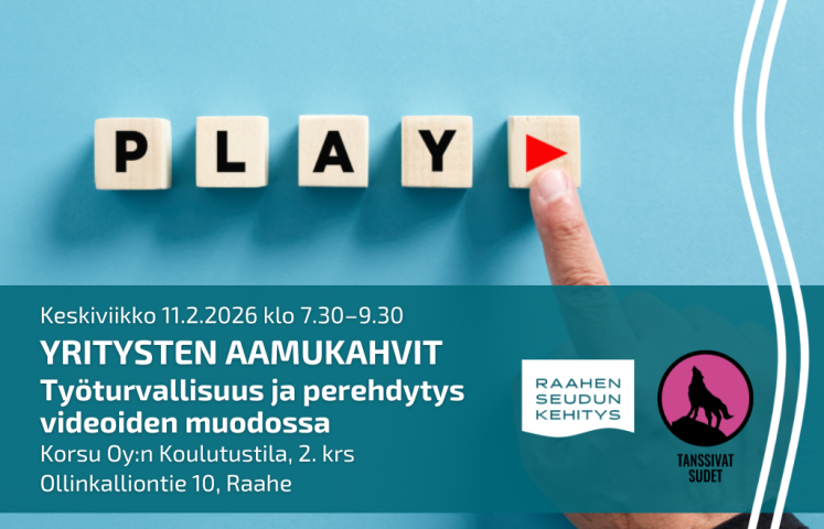 Tilaisuuden tiedot ja sinisellä taustalla sana play.