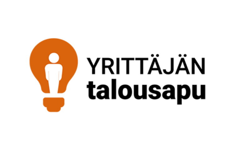 Yrittäjän talousapu logo, jossa oranssin lampun sisällä ihmishahmo.