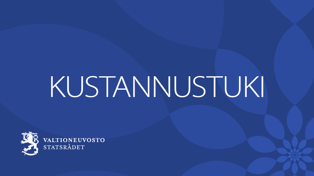 Kuva: Valtioneuvosto. Teksti kustannustuki sinisellä taustalla.