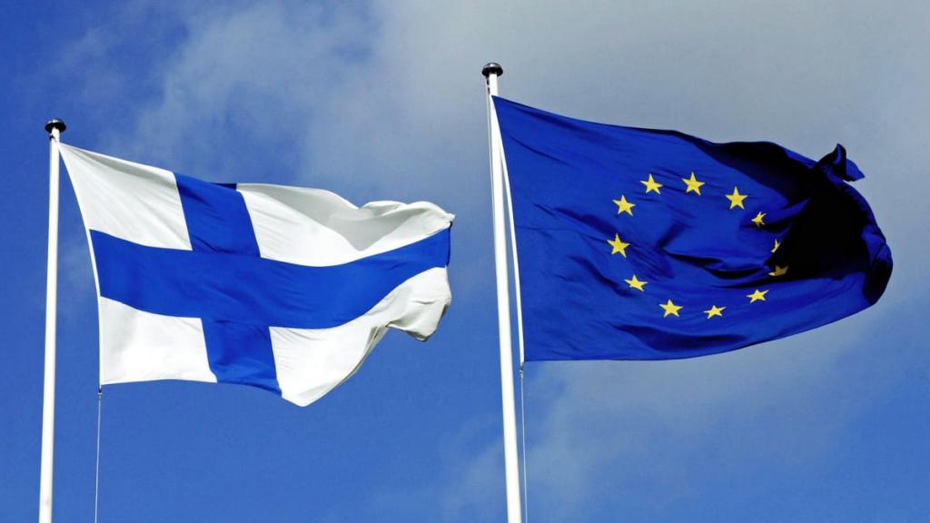 Kuva: Yle. Suomen ja EU:n lippu.