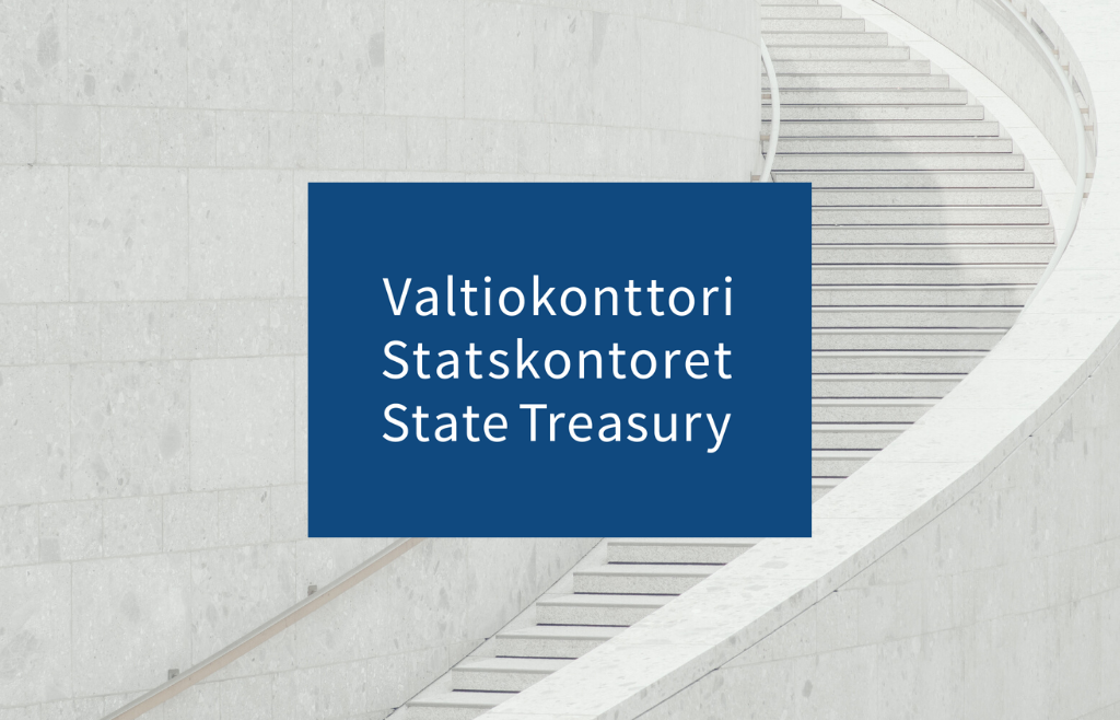 Valkoiset portaat ja Valtiokonttorin kolmikielinen logo.