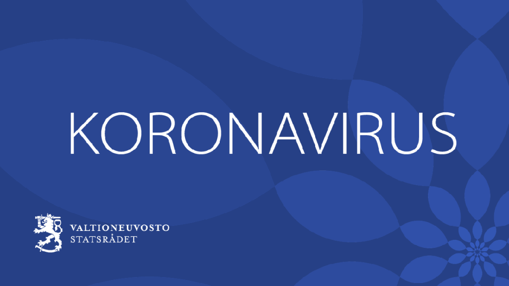 Koronavirus ja valtioneuvoston logo.