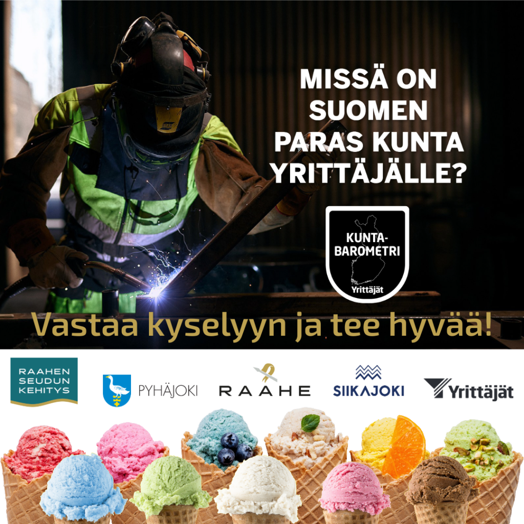 Hitsaaja, seudun logot ja erivärisiä jäätelöitä.