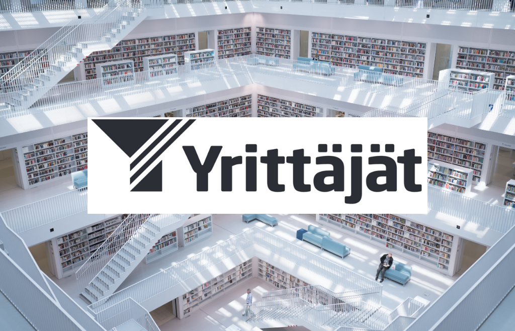 Kirjasto ja Yrittäjien logo.