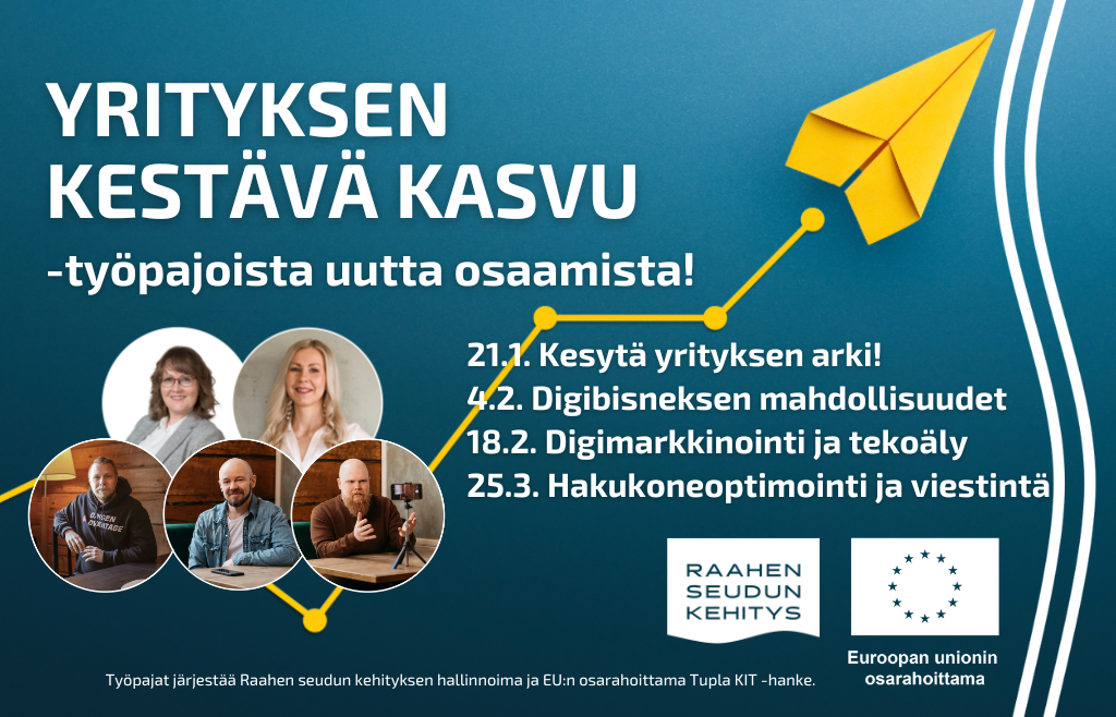 Kouluttajien kuvat ja työpajojen alkuvuoden aikataulu.