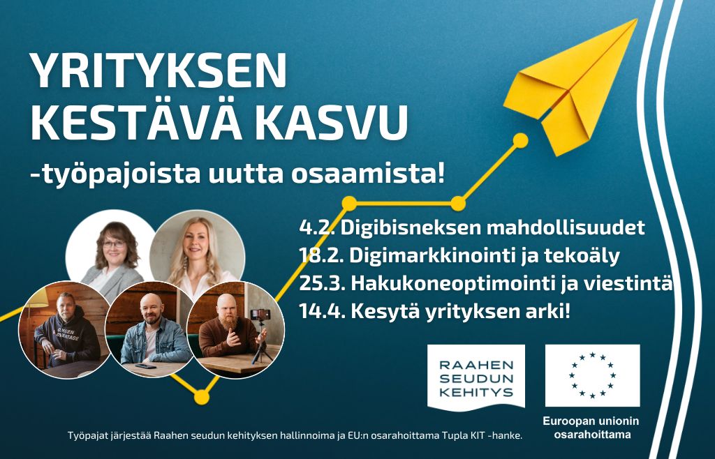 Kouluttajien kuvat ja työpajojen alkuvuoden aikataulu.