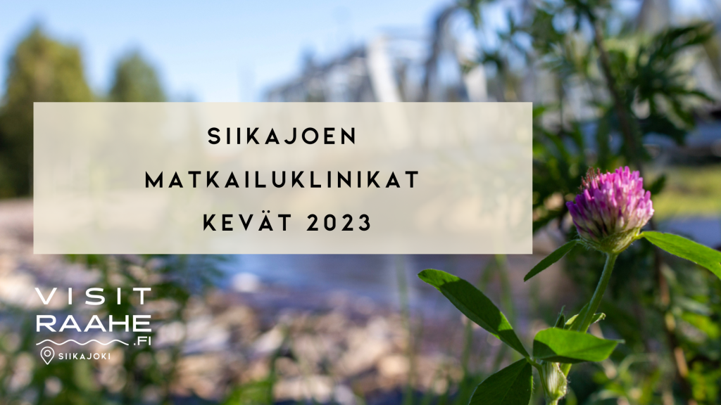 Puna-apila ja teksti Siikajoen matkailuklinikat kevät 2023.
