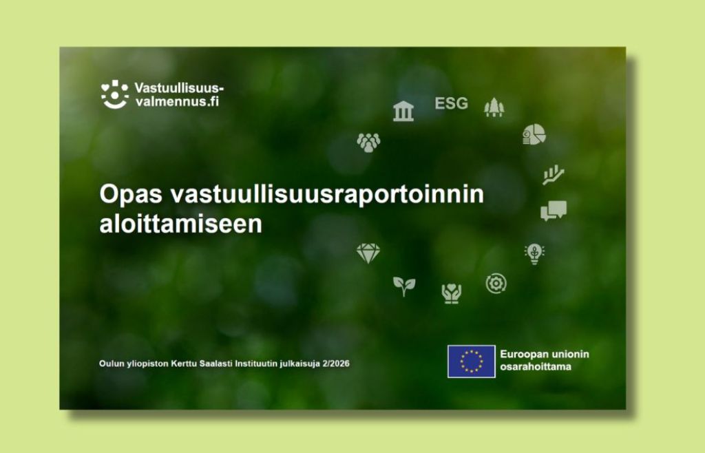 Kuva vastuullisuusraportoinnin aloittamisen oppaan kansilehdestä.