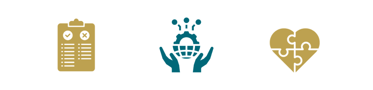 Icons: tasklist, inventions and heart.